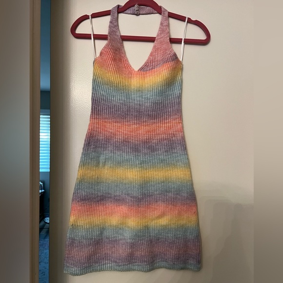 SOLD Beginning Boutique Cloud Nine Halter Mini Dress Rainbow - Picture 2 of 13